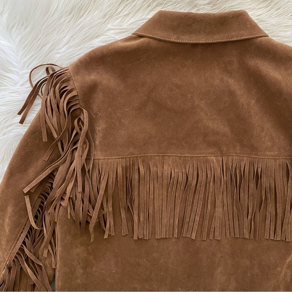 Rylee + Cru Tan Cropped Button Front Faux Suede Fringe Jacket Rust 12-14Y - Picture 7 of 9